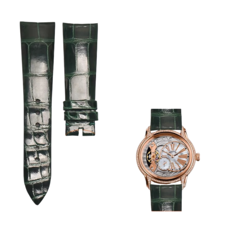 American alligator watch strap, replacement for Audemars Piguet Millenary 77247 women's watch, genuine leather, curved end